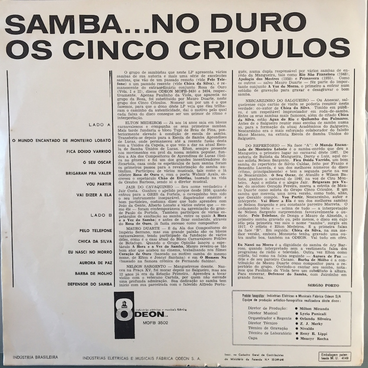 Full os cinco crioulos samba back